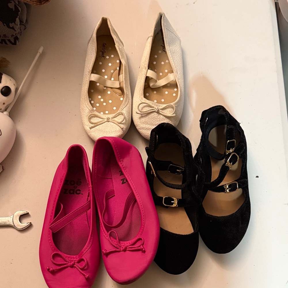 Stylish Kids Ballet Flats - White, Pink, and Black